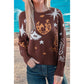 Brown Cowgirl Fashion Print Casual Sweater