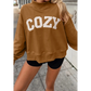 Chestnut COZY Embroidered Long Sleeve Stand Neck Shift Pullover Sweatshirt