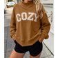 Chestnut COZY Embroidered Long Sleeve Stand Neck Shift Pullover Sweatshirt
