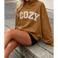 Chestnut COZY Embroidered Long Sleeve Stand Neck Shift Pullover Sweatshirt