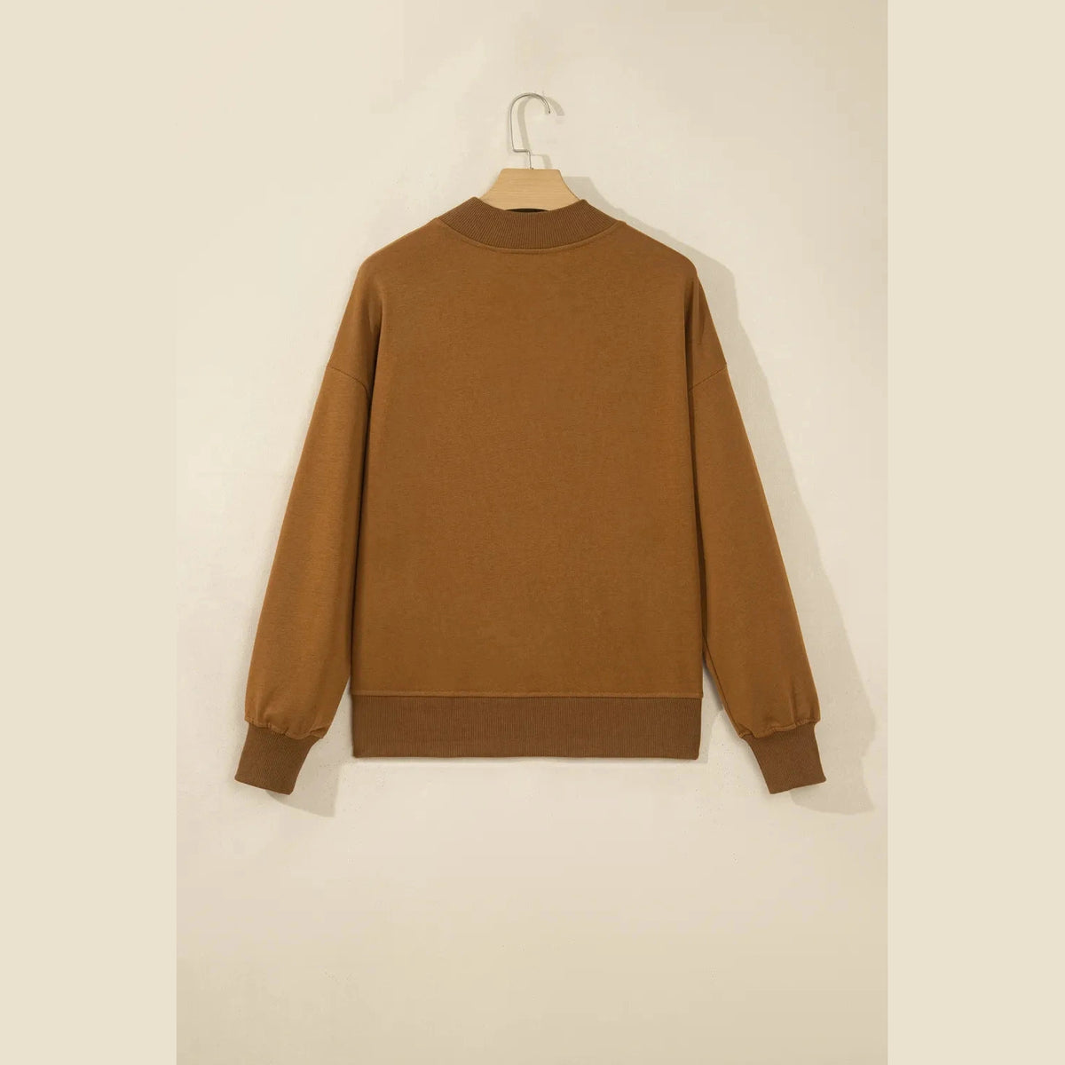 Chestnut COZY Embroidered Long Sleeve Stand Neck Shift Pullover Sweatshirt