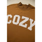 Chestnut COZY Embroidered Long Sleeve Stand Neck Shift Pullover Sweatshirt