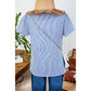 Cristina Sky Blue Stripe Textured Ruffle Short Sleeve Boho Detail Square Neck Blouse