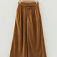 Cristin Elastic Waist Wooden Button Placket Ankle Length Wide Leg Pants