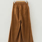 Cristin Elastic Waist Wooden Button Placket Ankle Length Wide Leg Pants