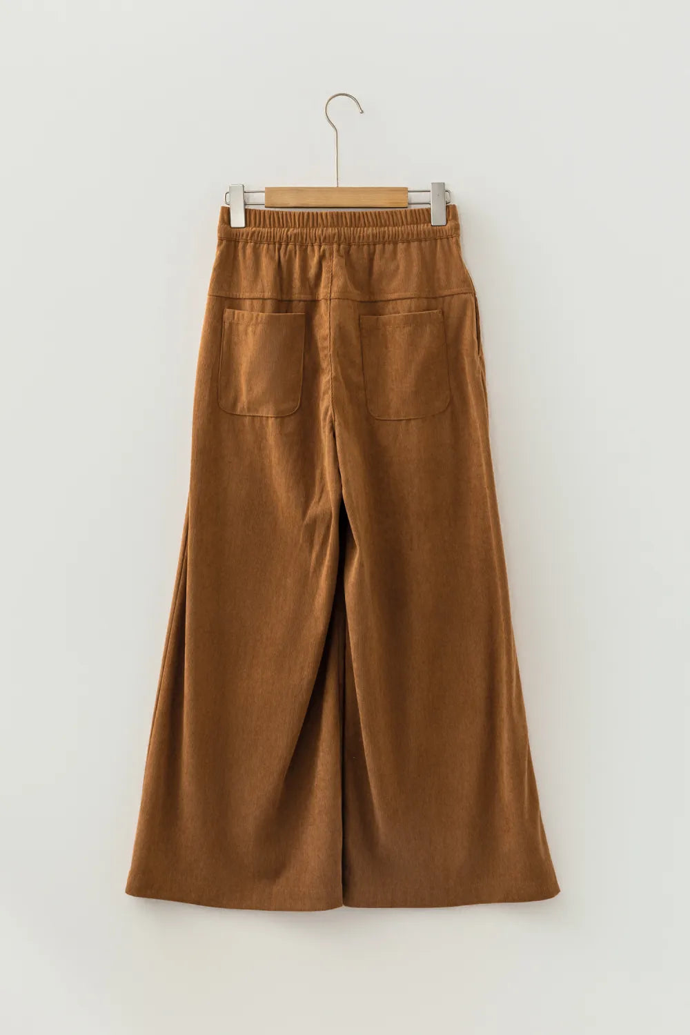 Cristin Elastic Waist Wooden Button Placket Ankle Length Wide Leg Pants