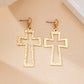 Golden Cross Hammered Drop Earrings