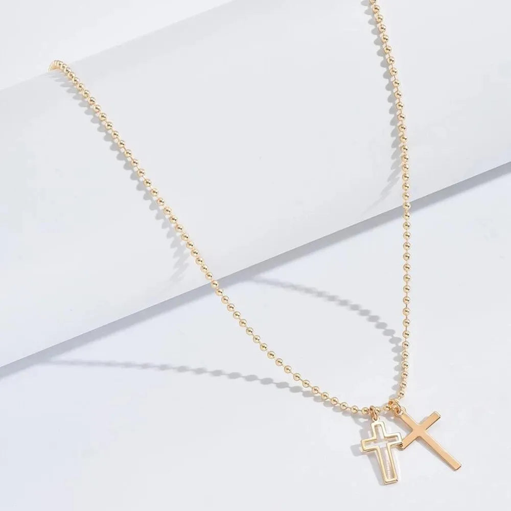 18K Gold Plated Double Cross Necklace
