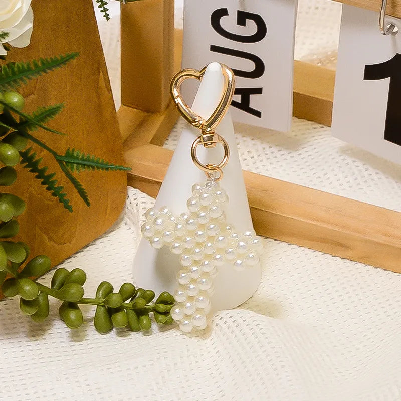 Cross Faux Pearl Bag Charm