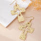 Golden Hammered Cross Statement Earrings Earrings