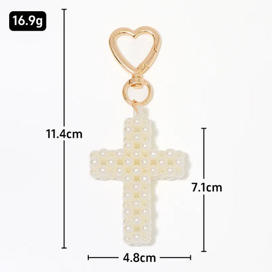 Cross Faux Pearl Bag Charm
