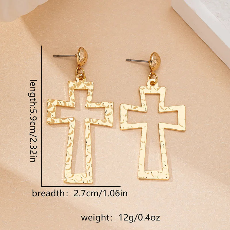 Golden Cross Hammered Drop Earrings