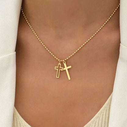 18K Gold Plated Double Cross Necklace