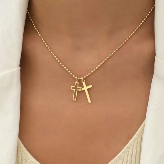18K Gold Plated Double Cross Necklace