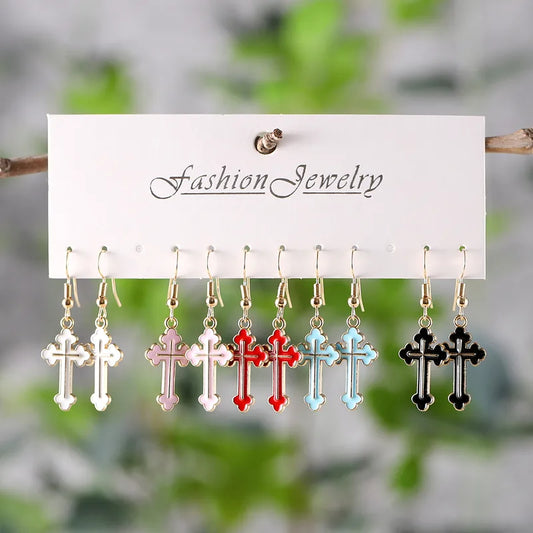 5 Pair Cross Earrings