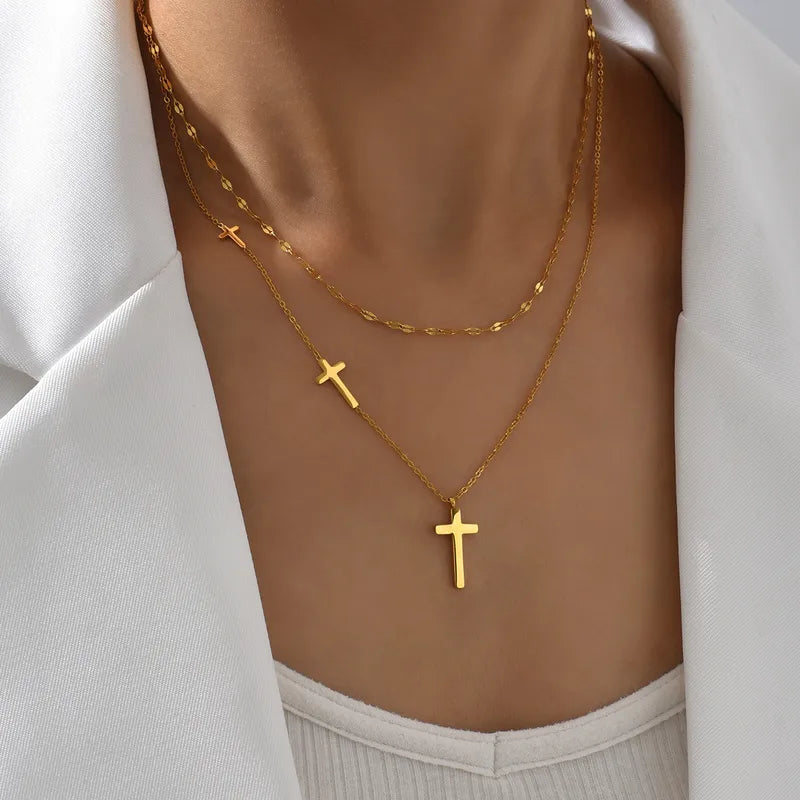 Golden Double Layer Cross Necklace