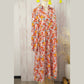 Cynthia Orange Multicolor Boho Floral Collared Long Sleeve Ruffled Dress