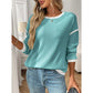 Dayten Lake Blue Contrast Color Trim Knit Drop Shoulder Loose Top