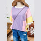 Delia Purple Color Block Patchwork Half Sleeve Oversized T Shirt