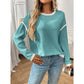 Dayten Lake Blue Contrast Color Trim Knit Drop Shoulder Loose Top