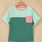 Delaney Green Stripe Contrast Print Color Block Detail Relaxed Tee