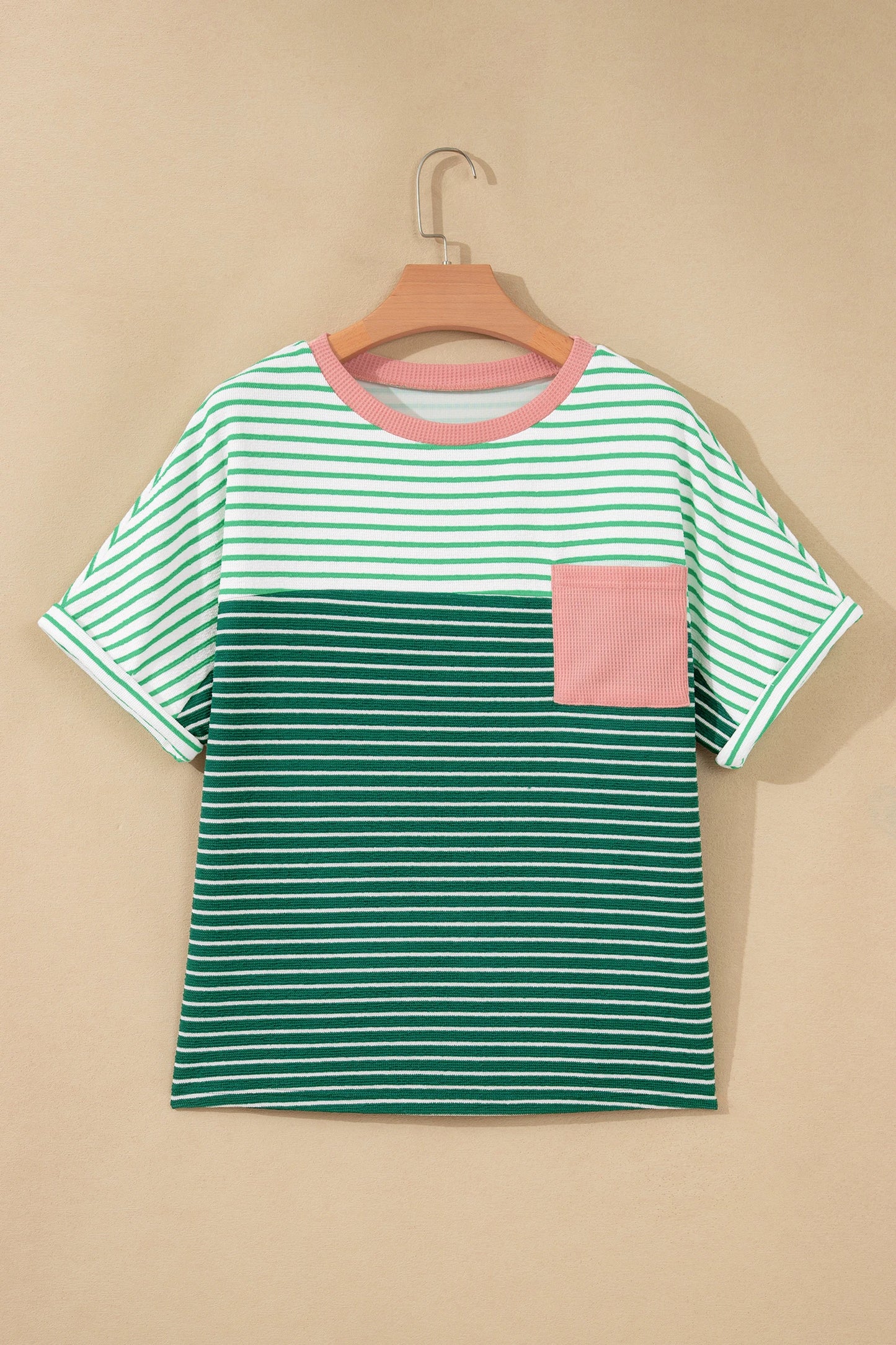Delaney Green Stripe Contrast Print Color Block Detail Relaxed Tee