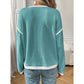 Dayten Lake Blue Contrast Color Trim Knit Drop Shoulder Loose Top