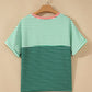 Delaney Green Stripe Contrast Print Color Block Detail Relaxed Tee