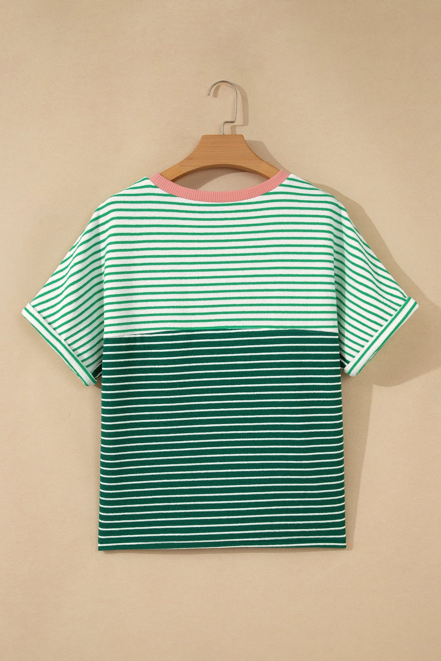 Delaney Green Stripe Contrast Print Color Block Detail Relaxed Tee