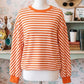 Miley Orange Stripe Exposed Seam Drop Shoulder Casual Pullover Top