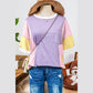 Delia Purple Color Block Patchwork Half Sleeve Oversized T Shirt