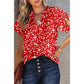 Priscilla Red Polka Dot Print Frilly Smocked Neck Short Sleeve Blouse