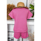Daisie Strawberry Pink 2 Piece Textured Drawstring Shorts Set