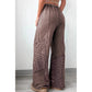 Daisy Coffee Mineral Wash Leopard Patchwork Loose Pants