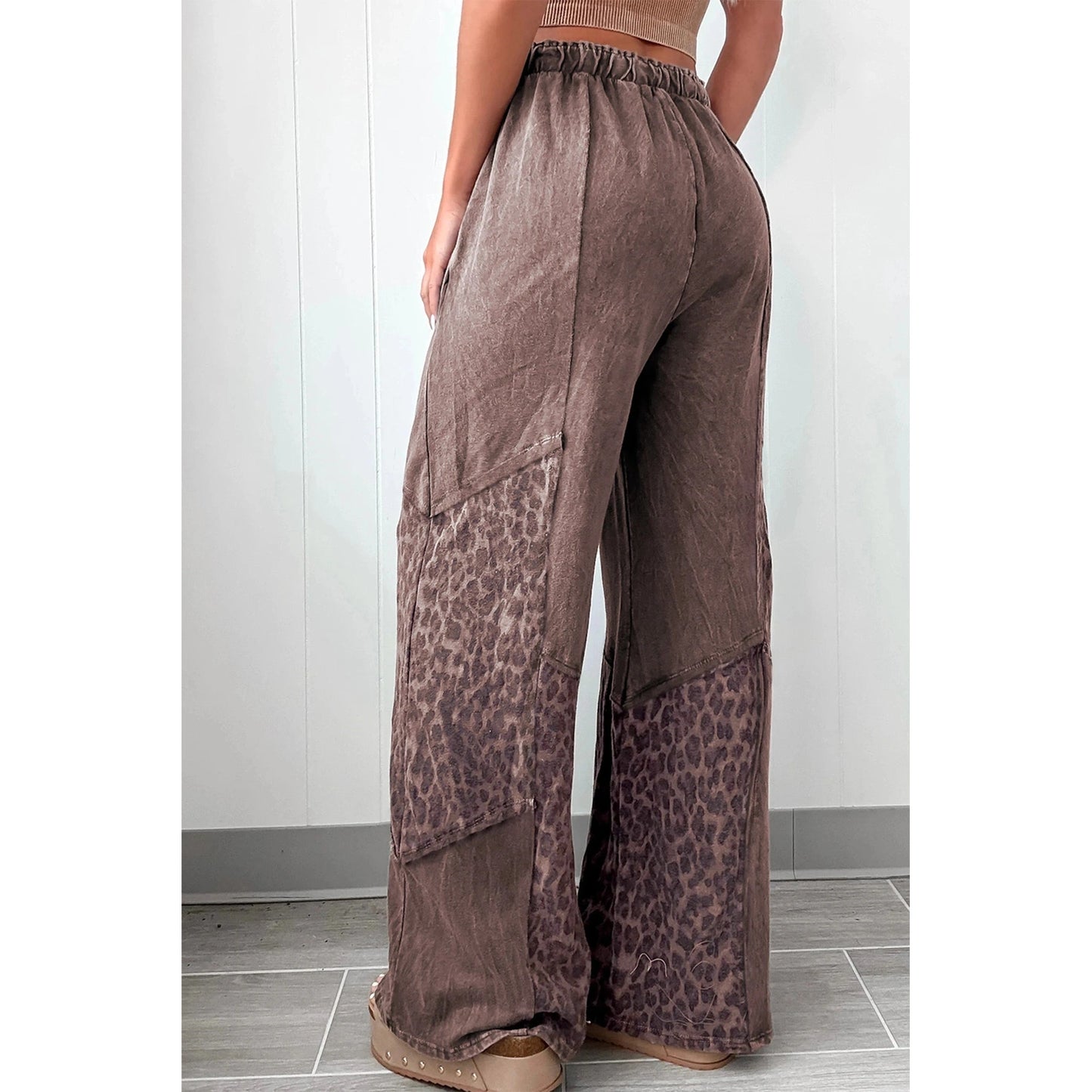 Daisy Coffee Mineral Wash Leopard Patchwork Loose Pants