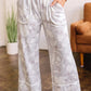 Dalla Grey Floral Print Wide Leg Ankle-Length Elastic Waistband Pants