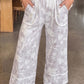 Dalla Grey Floral Print Wide Leg Ankle-Length Elastic Waistband Pants