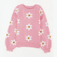 Dana Sue Pink Floral Pattern Drop Shoulder Sweater