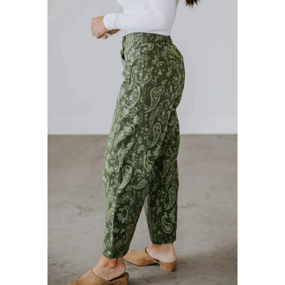 Daney Green Paisley Print Harem Denim Pants