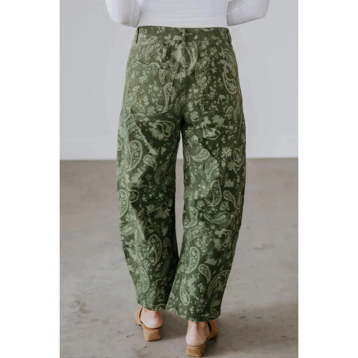Daney Green Paisley Print Harem Denim Pants