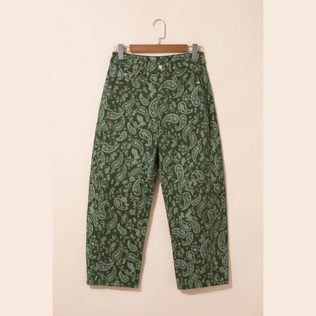 Daney Green Paisley Print Harem Denim Pants