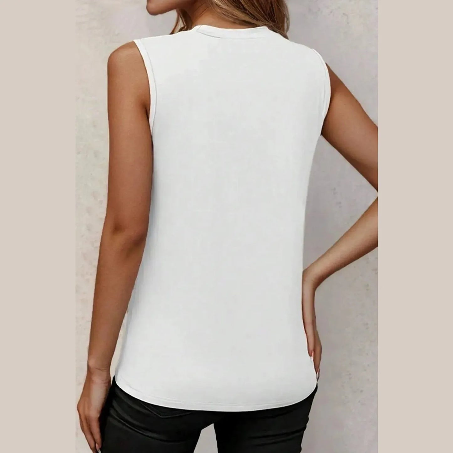 Danielle White Crew Neck Pleated Tank Top