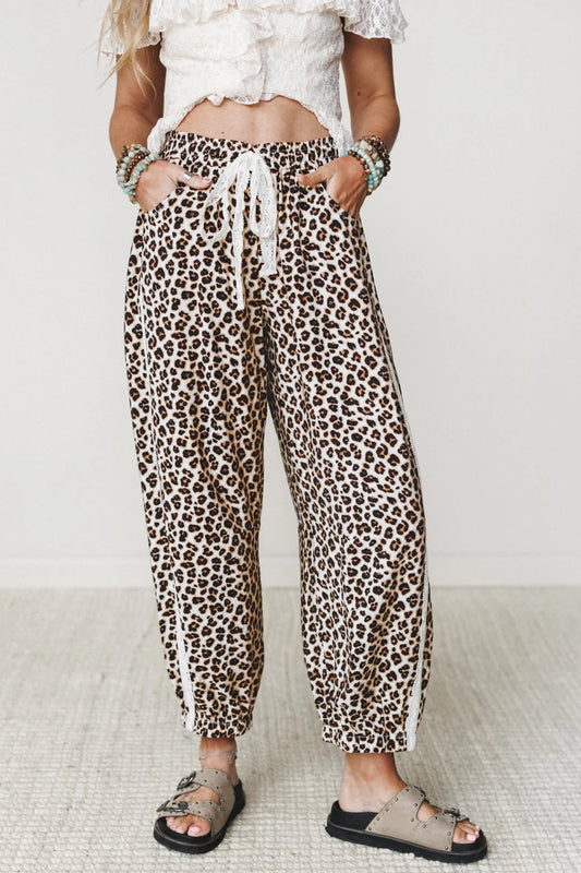 Danika Black Leopard Print Ankle-Length Elastic Waist Pants