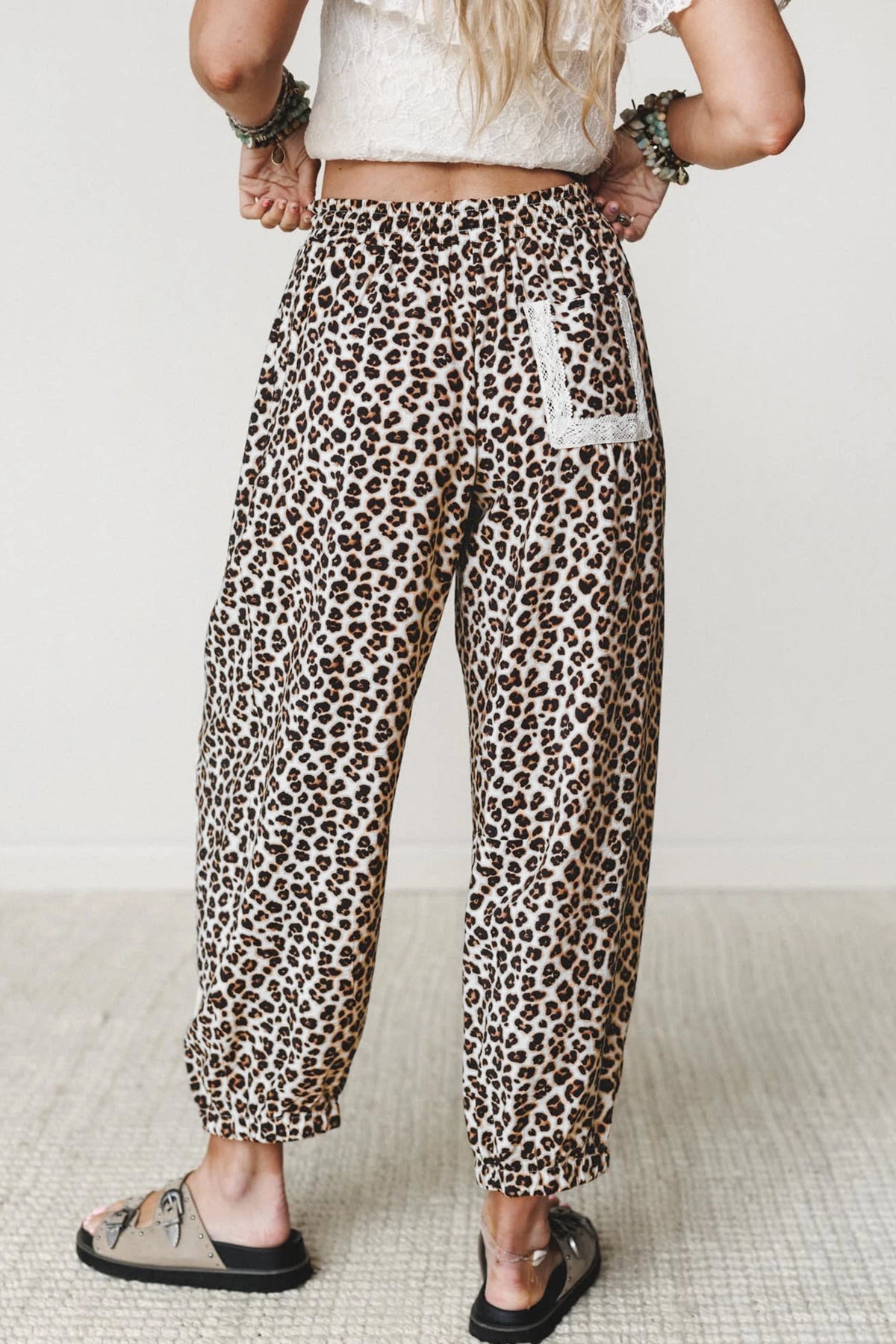 Danika Black Leopard Print Ankle-Length Elastic Waist Pants
