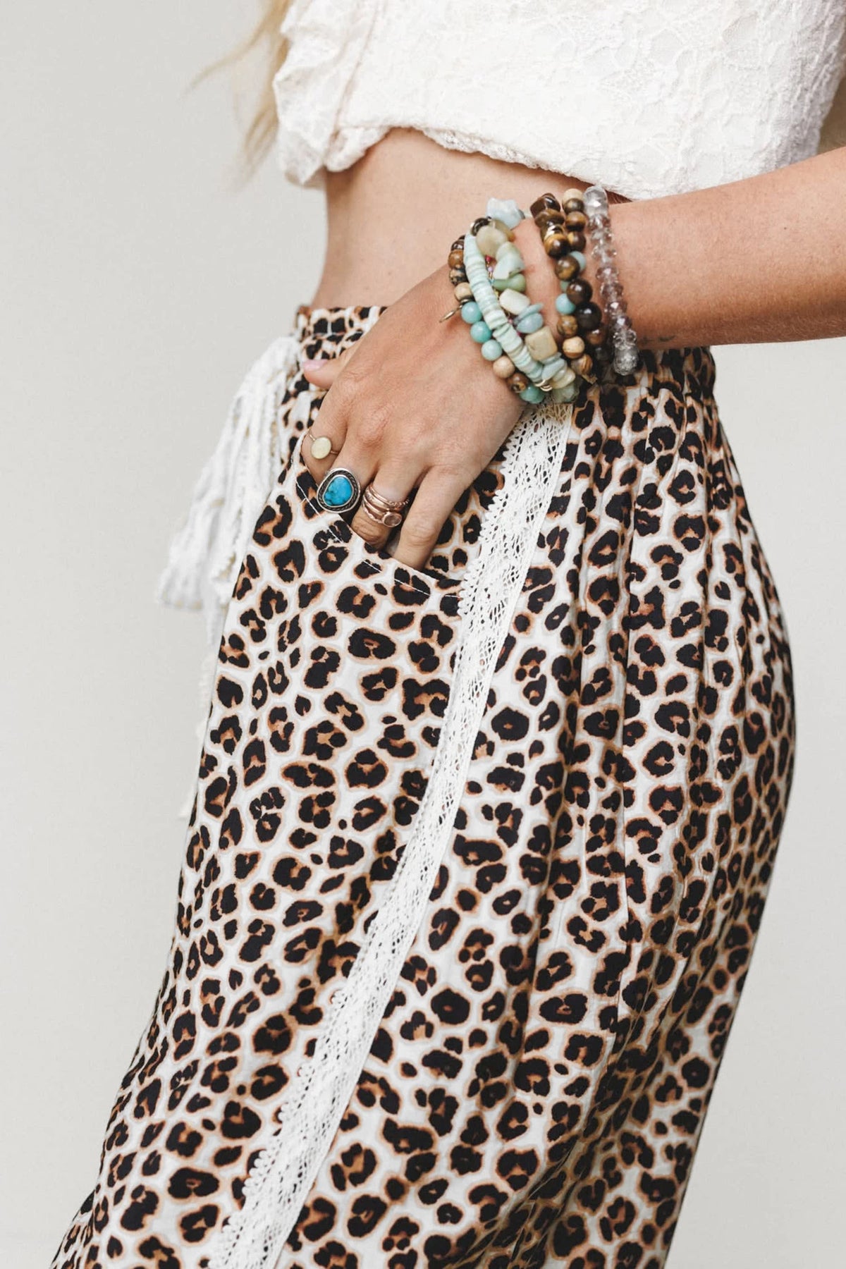 Danika Black Leopard Print Ankle-Length Elastic Waist Pants
