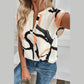 Darbie Abstract Print Notched Neck Sleeveless Top