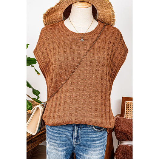 REDUCED!!!  Darcy Camel Round Neck Textured Knit Sweater Vest  REDUCED!!!