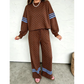 Daris Brown Polka Dot Print Colorblock Stripes Detail Relaxed 2pcs Pant Set