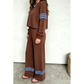 Daris Brown Polka Dot Print Colorblock Stripes Detail Relaxed 2pcs Pant Set