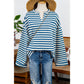 Darla Sky Blue Stripe Chest Pocket Buttoned Back Notched V Neck Top